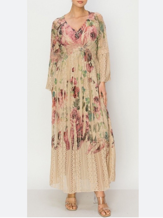 Origami Magnolia Lace Maxi Dress, Size Small*